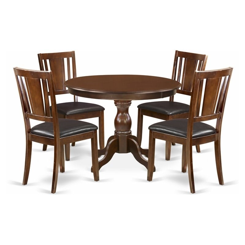 Pemberly Row 5-Piece Wood Dining Set with Faux Leather Seat in Mahogany
