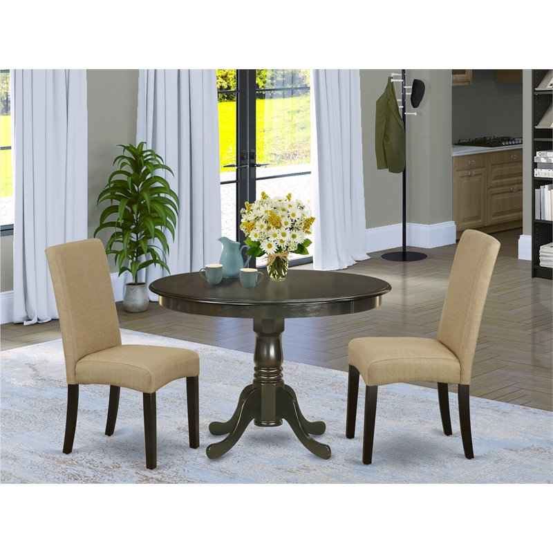 Pemberly Row 3-Piece Wood Dining Set with Fabric Seat in Cappuccino
