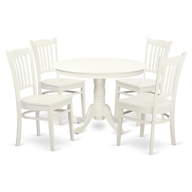 Pemberly Row 5-Piece Round Wood Table and Chair Set in Linen White Finish