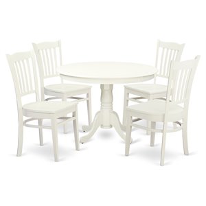 Pemberly Row 5-Piece Round Wood Table and Chair Set in Linen White Finish