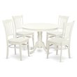 Pemberly Row 5-Piece Round Wood Table and Chair Set in Linen White Finish