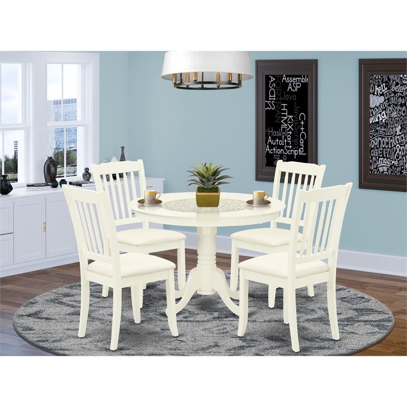 Pemberly Row 5-Piece Wood Dining Set with Fabric Seat in Linen White