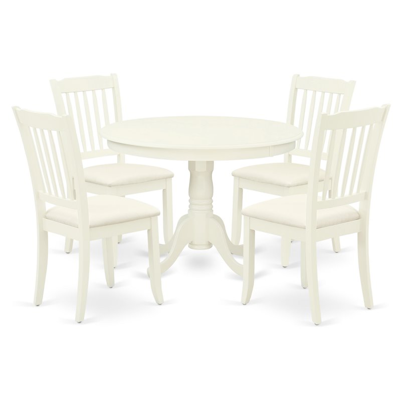 Pemberly Row 5-Piece Wood Dining Set with Fabric Seat in Linen White