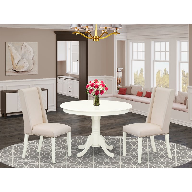Pemberly Row 3-Piece Round Wooden Dining Table Set in Linen White