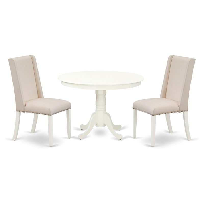 Pemberly Row 3-Piece Round Wooden Dining Table Set in Linen White