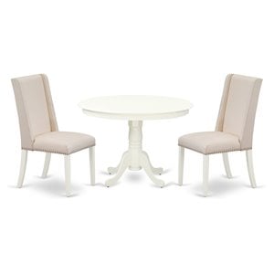 Pemberly Row 3-Piece Round Wooden Dining Table Set in Linen White