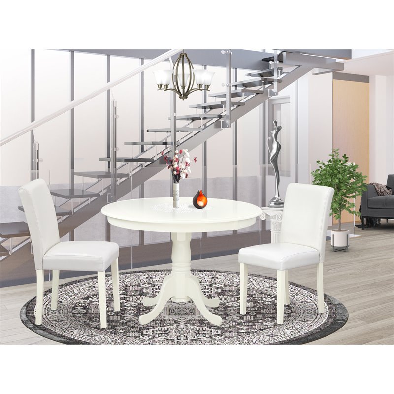 Pemberly Row 3-Piece Wood Dining Set with Leather Seat in Linen White