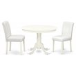 Pemberly Row 3-Piece Wood Dining Set with Leather Seat in Linen White