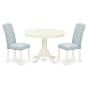 Pemberly Row 3-Piece Wood Dining Set in Linen White and Baby Blue