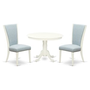 Pemberly Row 3-Piece Wood Dining Set with Round Table in Linen White