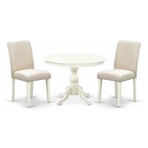Pemberly Row 3-Piece Wood Dining Set with Fabric Seats in Linen White