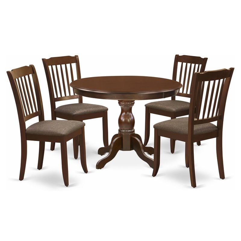 Pemberly Row 5-Piece Wood Dining Set with Upholstered Chairs in Mahogany