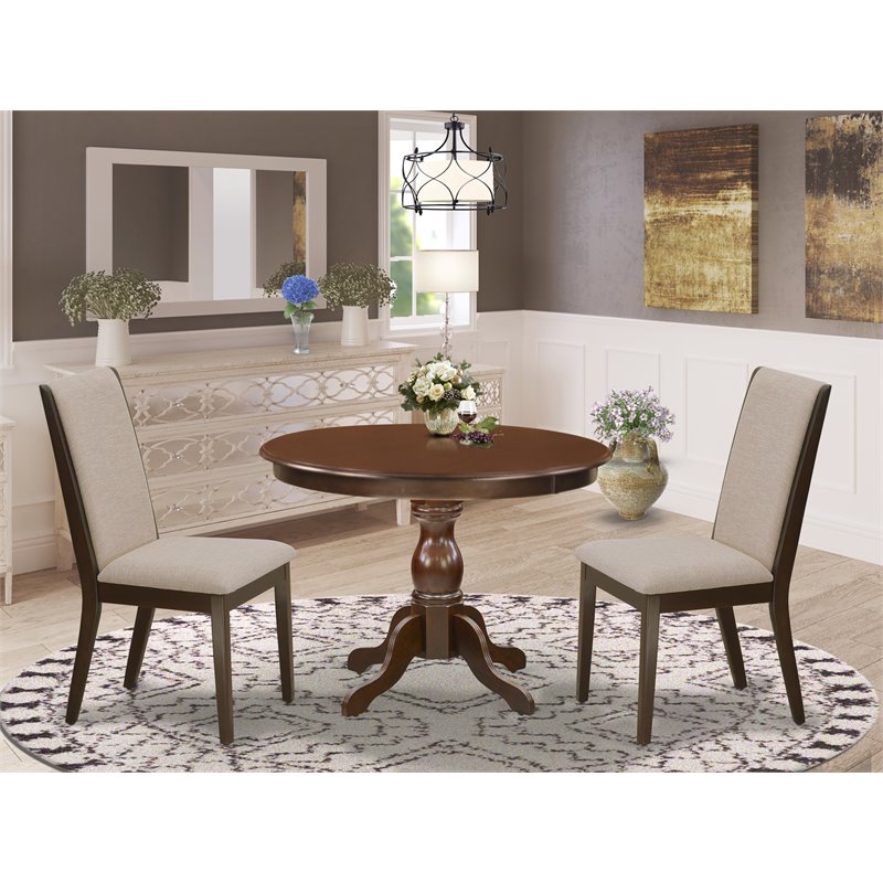 Pemberly Row 3-Piece Wood Dining Set in Mahogany with Light Tan Seats