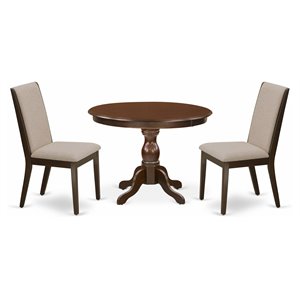 Pemberly Row 3-Piece Wood Dining Set in Mahogany with Light Tan Seats