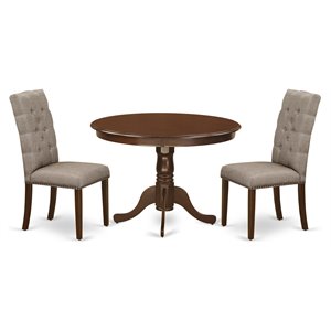 Pemberly Row 3-Piece Mahogany Wood Dining Set with Dark Khaki Seats