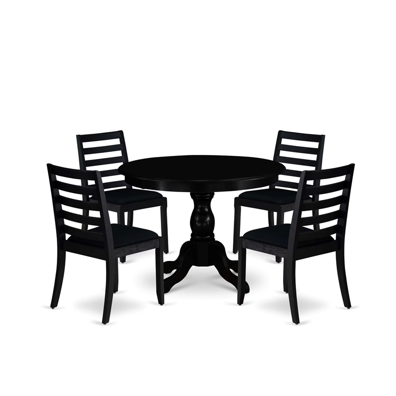 Pemberly Row 5-Piece Rubberwood Dining Set in Wire Brushed Black Finish