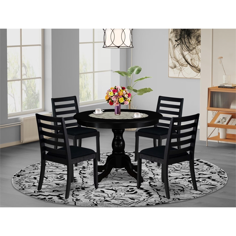 Pemberly Row 5-Piece Rubberwood Dining Set in Wire Brushed Black Finish