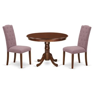 Pemberly Row 3-Piece Wood Dining Set with Upholstered Chairs in Mahogany