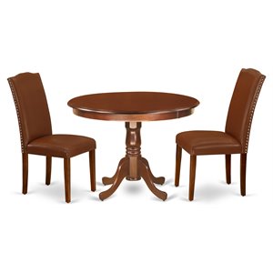 Pemberly Row 3-Piece Mahogany Wood Dining Set with PU Leather Chairs