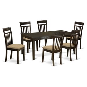 Pemberly Row 7-Piece Dining Table Set with Linen Seats in Cappuccino