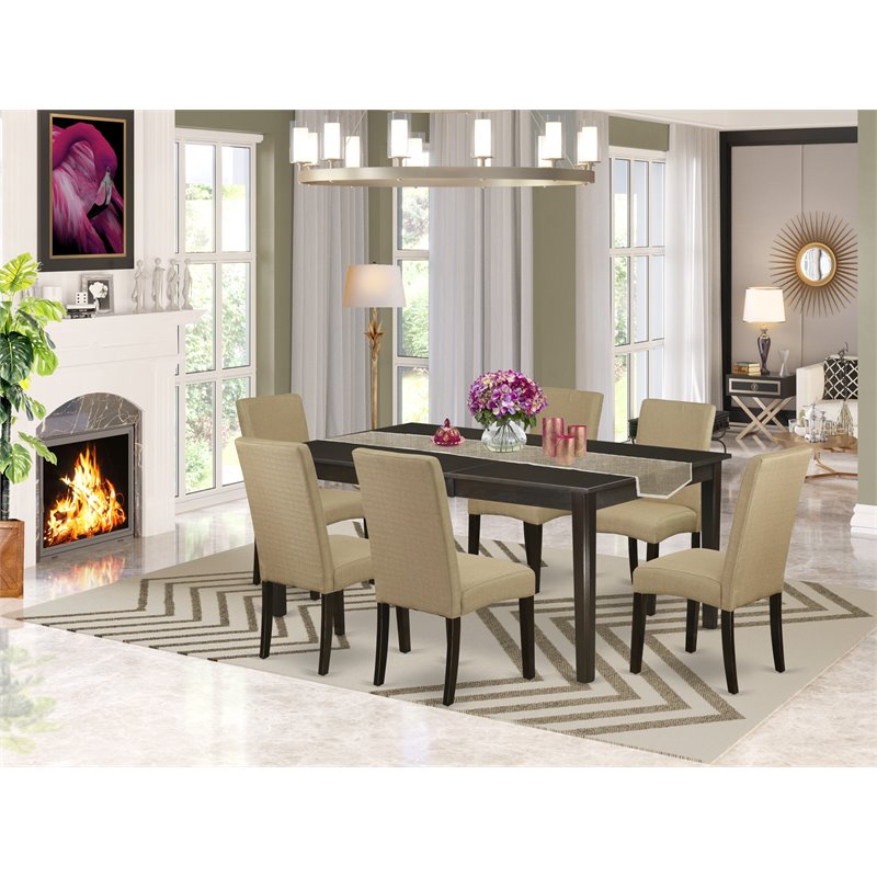 Pemberly Row 7-Piece Wood Dining Set with Upholstered Chairs in Brown