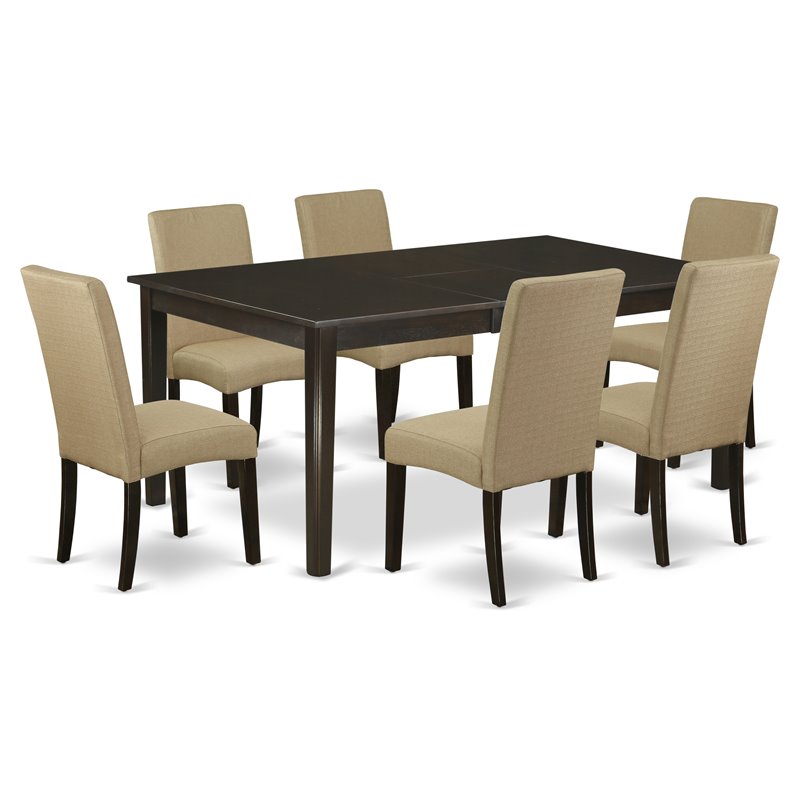 Pemberly Row 7-Piece Wood Dining Set with Upholstered Chairs in Brown