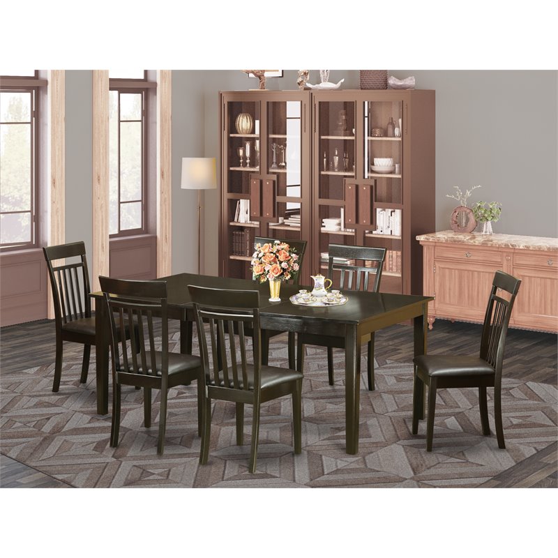 Pemberly Row 7-Piece Wooden Dining Set with Butterfly Leaf in Cappuccino