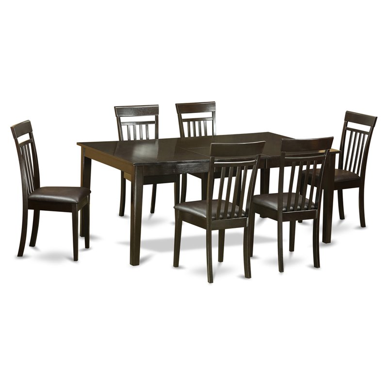 Pemberly Row 7-Piece Wooden Dining Set with Butterfly Leaf in Cappuccino