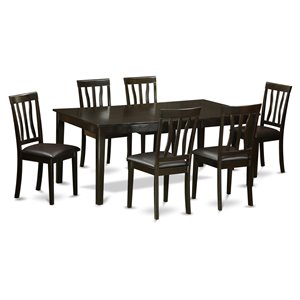 Pemberly Row 7-Piece Dining Table Set with Leather Seats in Cappuccino