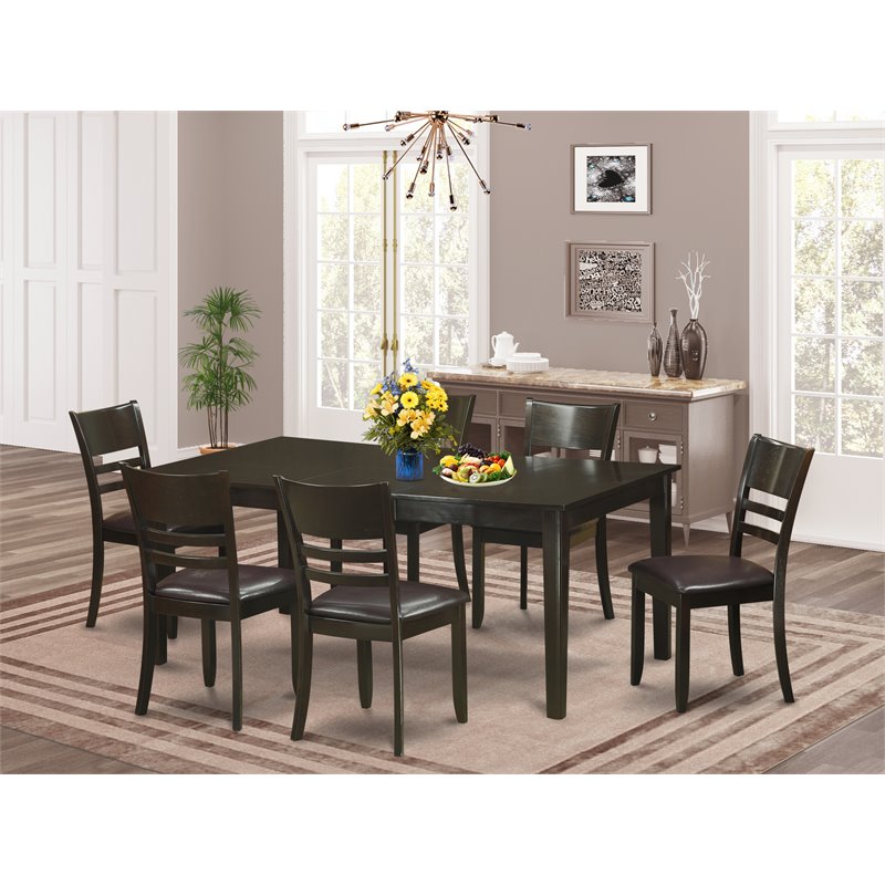 Pemberly Row 7-Piece Wood Dining Set with Leather Chairs in Cappuccino