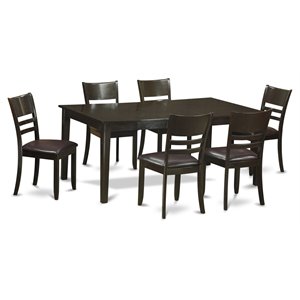 Pemberly Row 7-Piece Wood Dining Set with Leather Chairs in Cappuccino