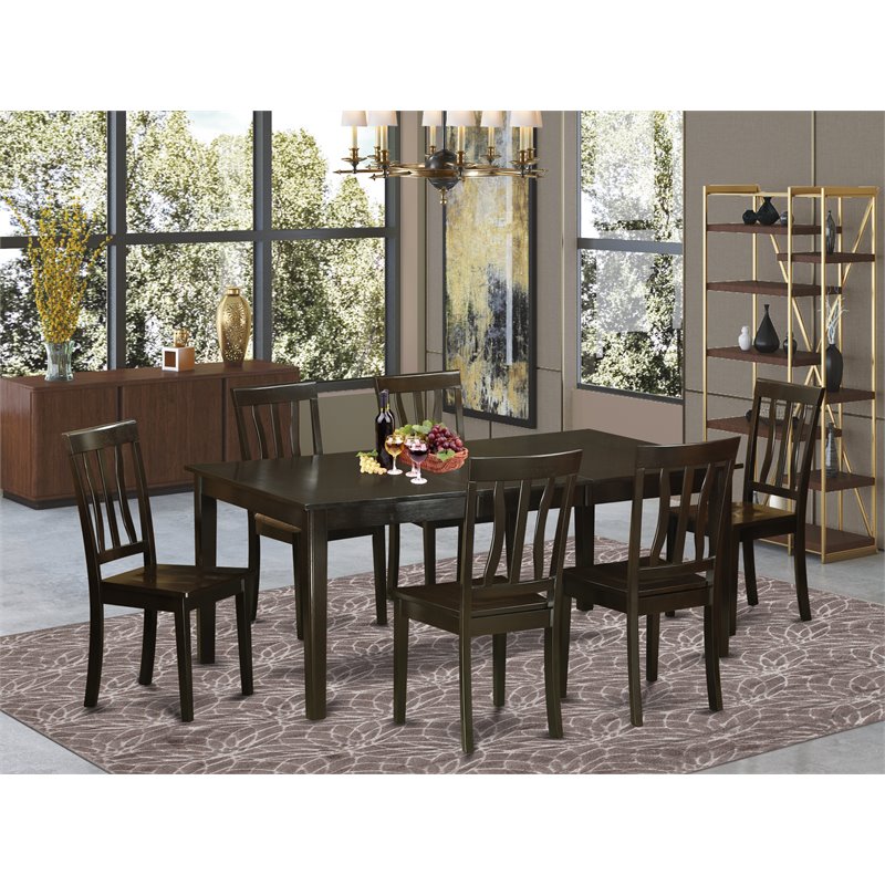 Pemberly Row 7-Piece Wood Dining Set with Butterfly Leaf in Cappuccino
