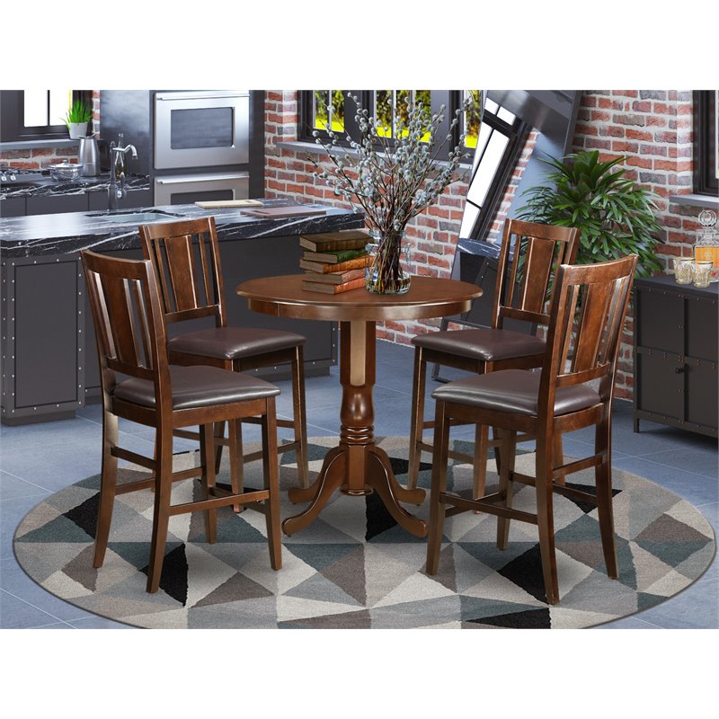 Pemberly Row 5-Piece Wood Dining Set with Faux Leather Seats in Mahogany