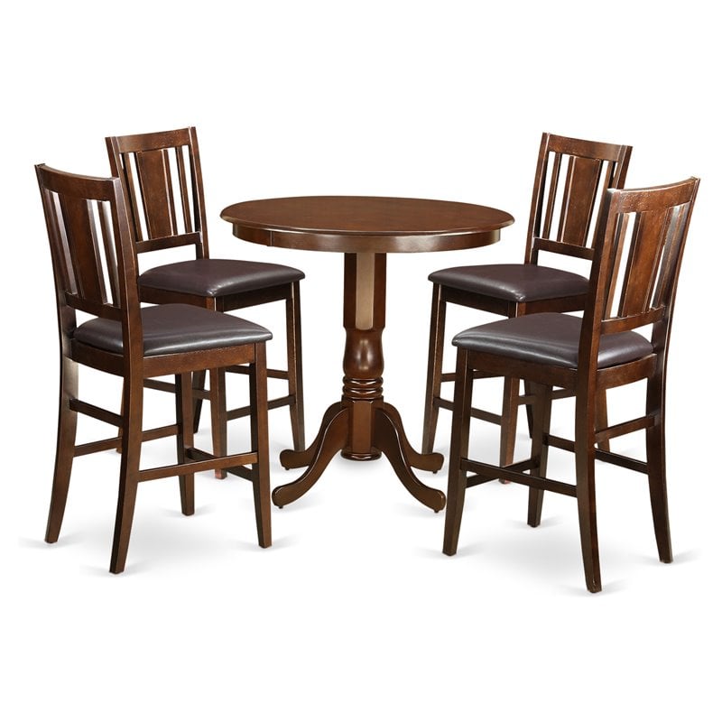 Pemberly Row 5-Piece Wood Dining Set with Faux Leather Seats in Mahogany