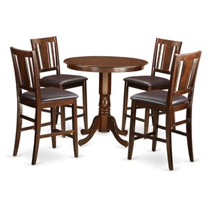 pemberly row 5-piece wood dining set with faux leather seats in mahogany