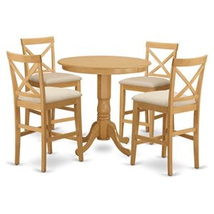 Pemberly Row 5-Piece Dining Set with Round Pedestal Table in Oak Wood