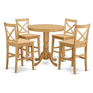 Pemberly Row 5-Piece Oak Wood Dining Room Set with Round Pedestal Table