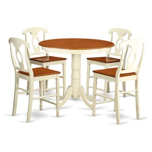 Pemberly Row 5-Piece Wood Dining Table Set in Buttermilk/Cherry Finish