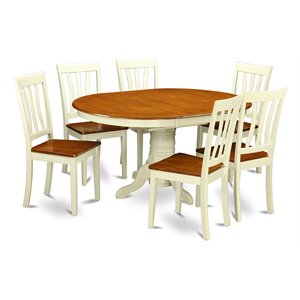 Pemberly Row 7-Piece Oval Butterfly Leaf Dining Set in Buttermilk/Cherry