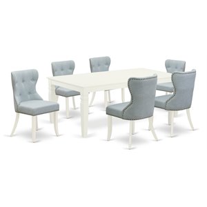 Pemberly Row 7-Piece Butterfly Leaf Dining Set in Linen White/Baby Blue