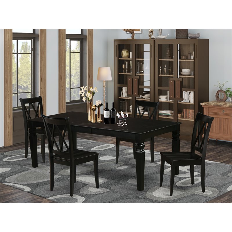Pemberly Row 5-Piece Wood Dining Seat in Black with X-Back Chairs