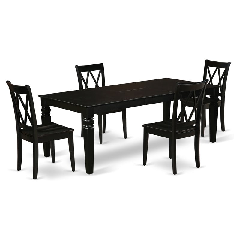 Pemberly Row 5-Piece Wood Dining Seat in Black with X-Back Chairs