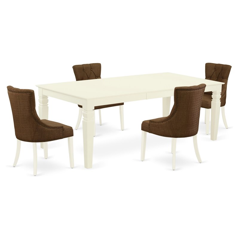 Pemberly Row 5-Piece Wood Dining Set in Linen White and Dark Coffee