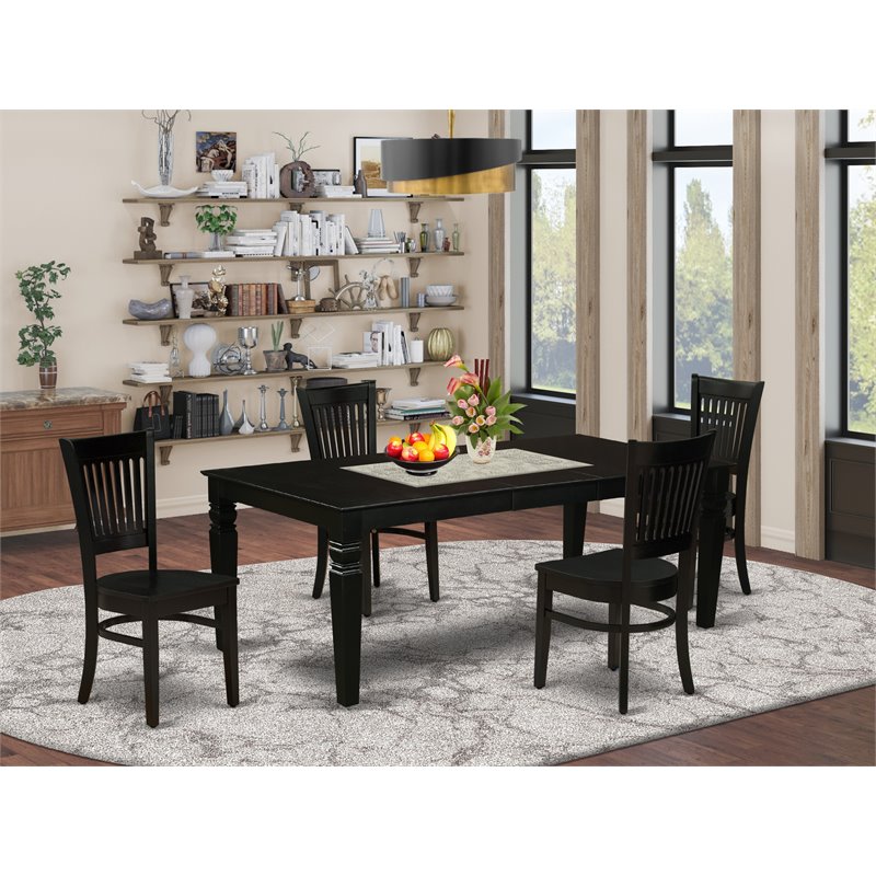 Pemberly Row 5-Piece Wood Dining Set with Slatted Chairs in Black