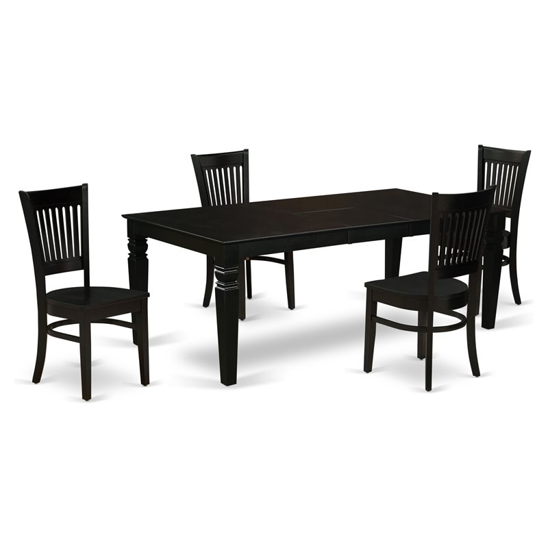 Pemberly Row 5-Piece Wood Dining Set with Slatted Chairs in Black