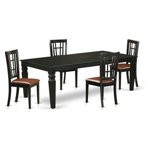 Pemberly Row 5-Piece Wood Dining Set with Extension Leaf in Black