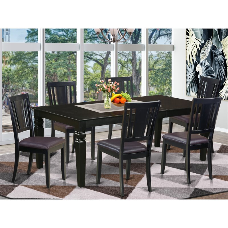 Pemberly Row 7-Piece Wood Dining Set with Extension Leaf in Black