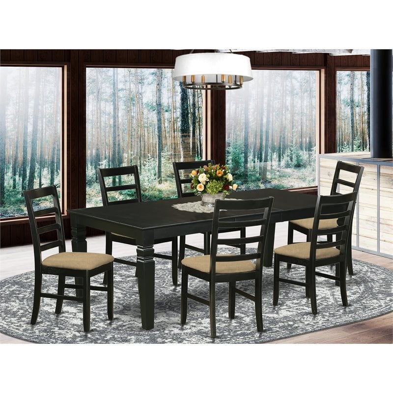 Pemberly Row 7-Piece Wood Dining Set with Linen Upholstery in Black