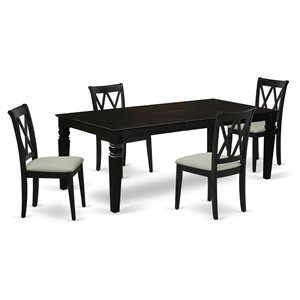 Pemberly Row 5-Piece Rubberwood Dining Set with X-Back Chairs in Black