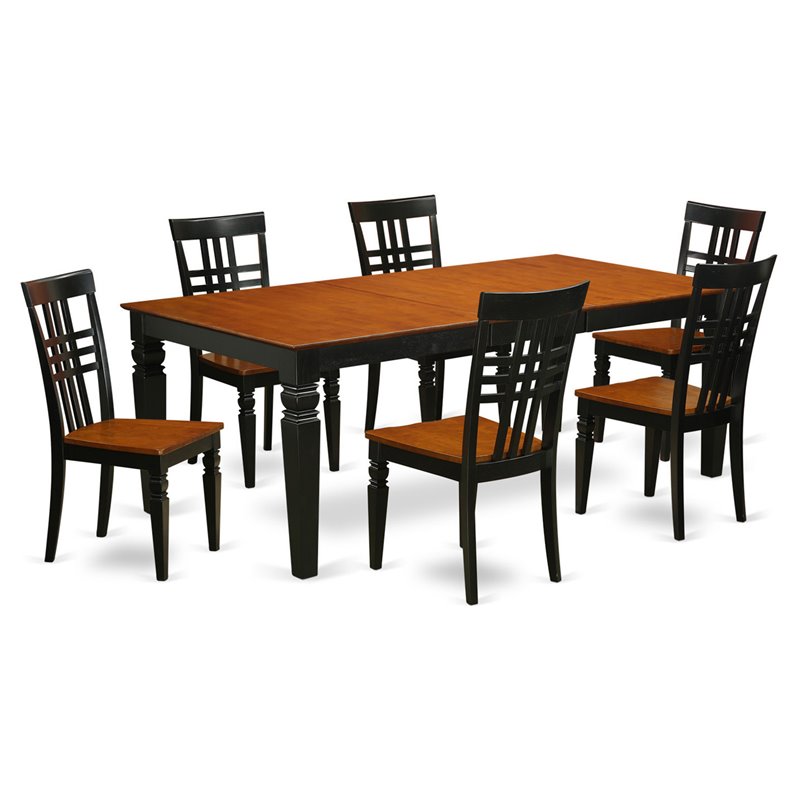 Pemberly Row 7-Piece Wood Dining Table and Chairs in Black and Cherry
